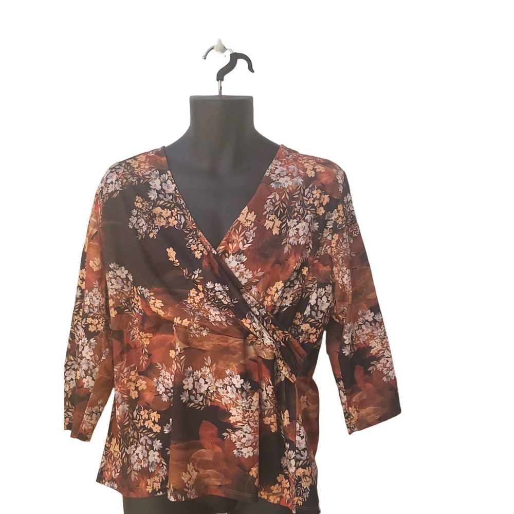 Allison‎ Daley Blouse Women L Floral Multicolor Boho NWT Tunic 3/4 Sleeve Top
